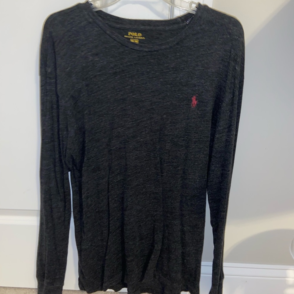 Men’s Polo Long Sleeve Shirt (Charcoal) Medium